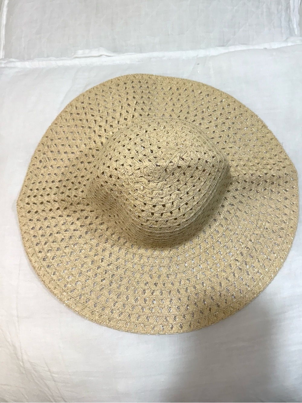 Wide Brim Straw Sun Hat - Natural Beige Foldable lightweight NWOT